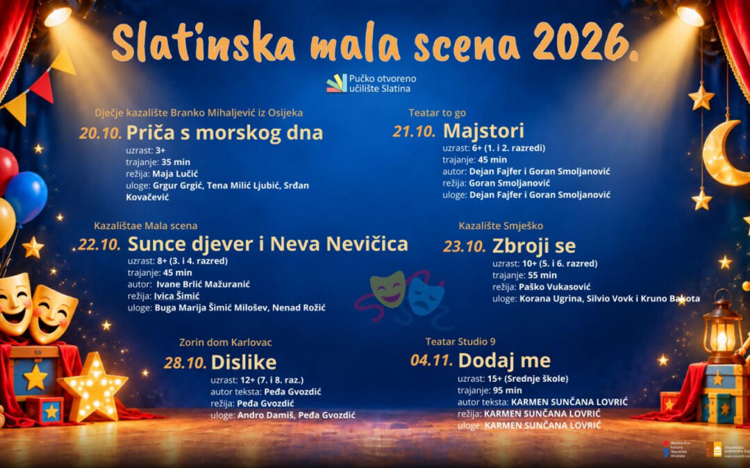 13. Slatinska mala scena, 2026.: Sunce djever i Neva Nevičica i Dislike – predstave koje su oduševile naše učenike